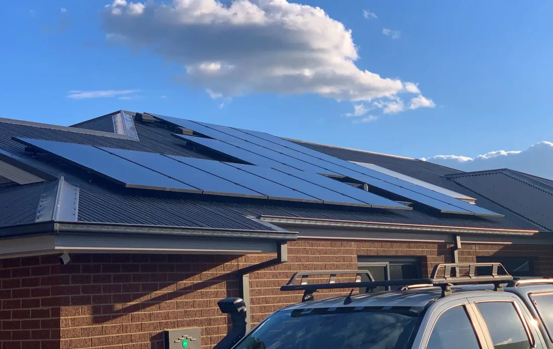 All-black solar panels installed by Midland Solar on a brick home in Bendigo